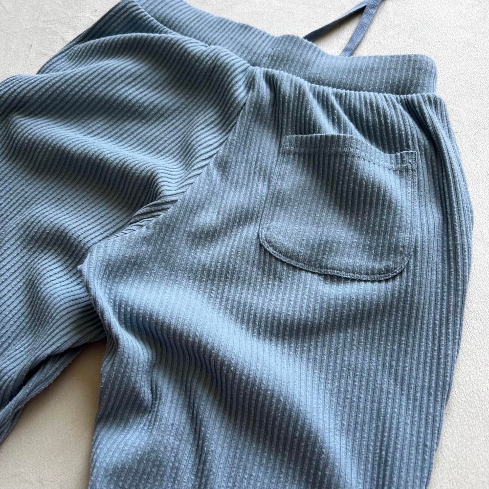 Alo Ribbed Soft Sky Blue Knit Joggers Back Pocket Yoga Athletic Gym Workout - Picture 6 of 7
